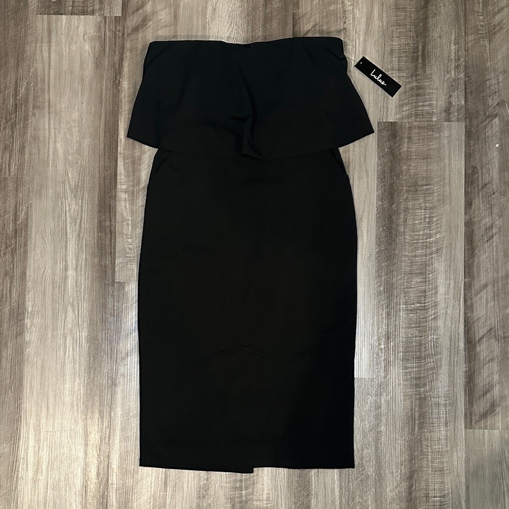 Lulu's Cute Black Dress Strapless Overlay Dress - Medium